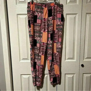 Vintage Pink & Peach Aztec Print Joggers | Comfy Stretch Waist | L/XL